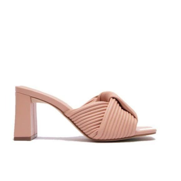 !! NEW !! Sustainable Square Toe Block Heel Mules in Blush - Picture 9 of 12